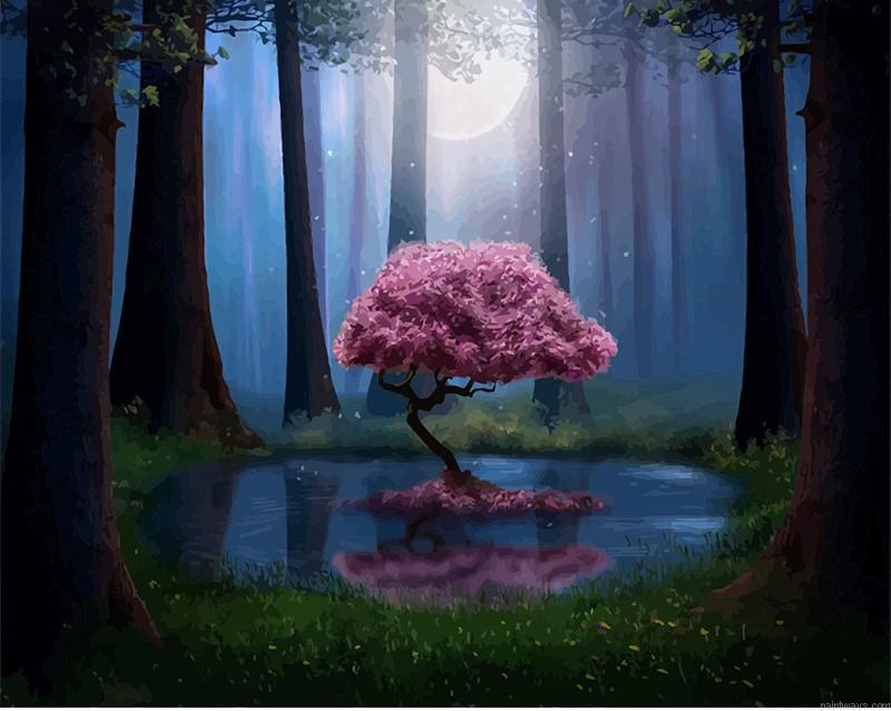 Forest Pink Tree Landscape Painting By Numbers.png