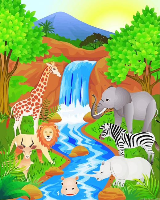 Forest Scenery With Animals Painting By Numberss.png