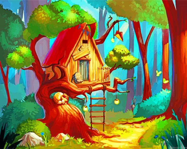 Forest Tree House Painting By Numbers.png