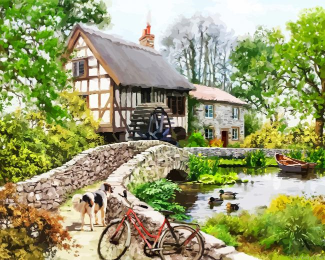 Forest Watermill Painting By Numberss.png