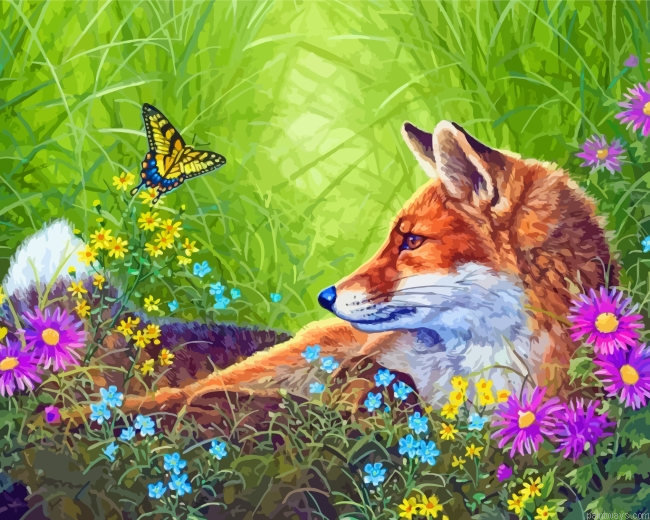 Fox And Butterfly Painting By Numbers.png