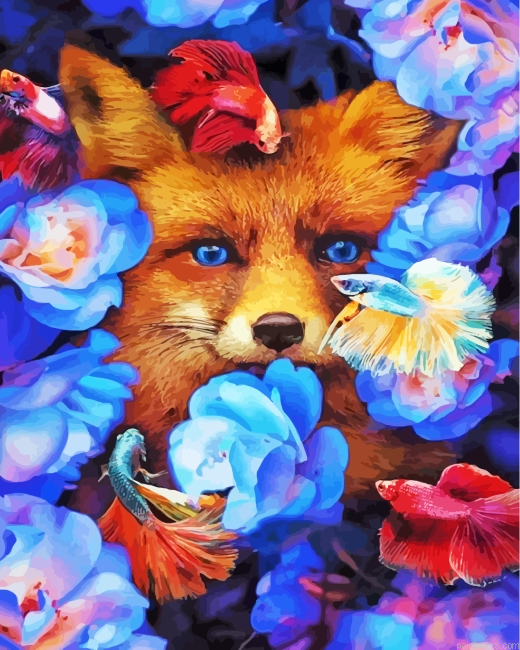 Fox With Fish And Flowers Painting By Numbers.png