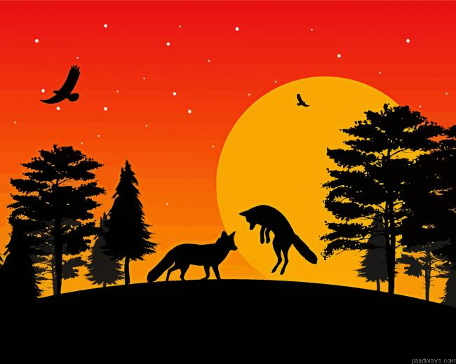 Foxes Silhouettes Painting By Numberss.png