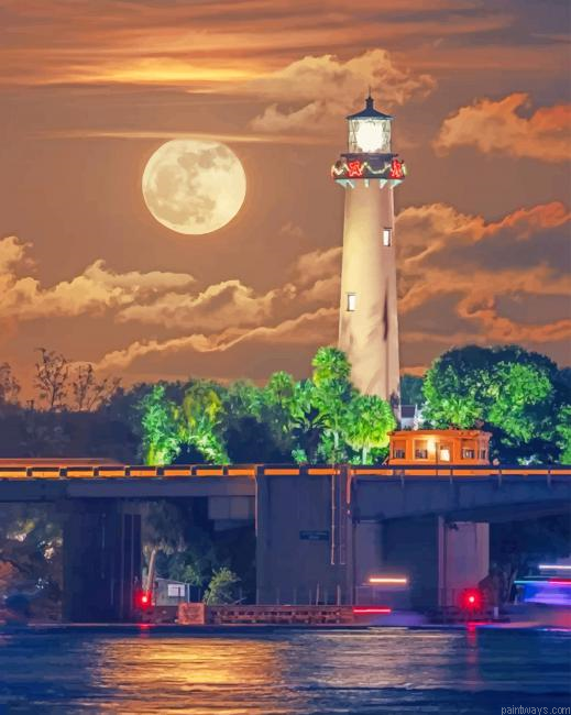 Full Moon Jupiter Lighthouse Painting By Numbers.png