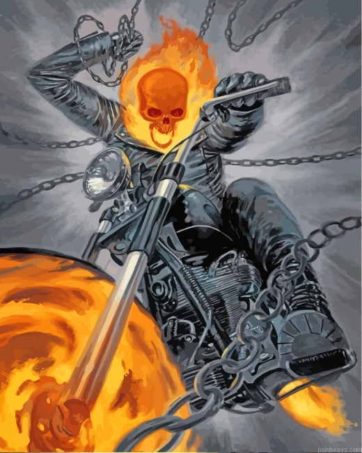 Ghost Rider With Bike Painting By Numbers.png