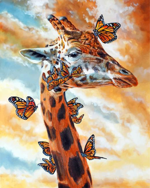 Giraffe And Butterflies Painting By Numbers.png