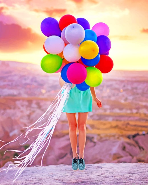 Girl Golding Colorful Balloons Painting By Numberss.png