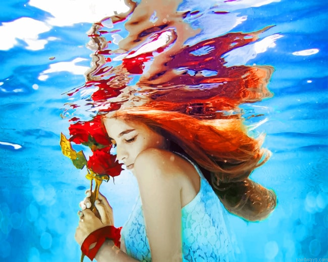 Girl Holding Rose Under Water Arts Painting By Numberss.png
