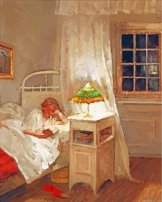Girl Reading In Bed Painting By Numberss.png