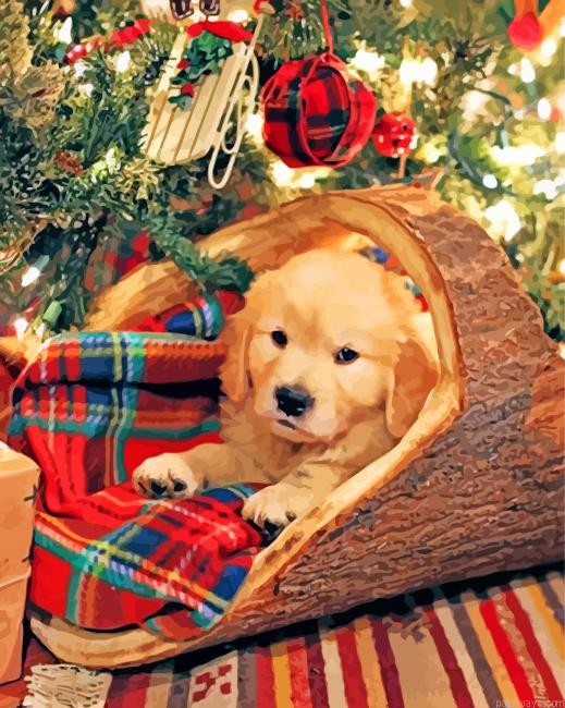 Golden Retriever In Christmas Painting By Numberss.png