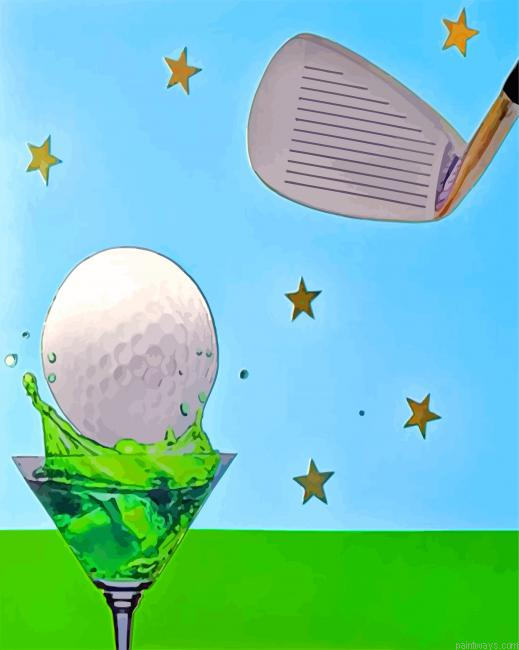 Golf Ball In Glass And Club Painting By Numberss.png