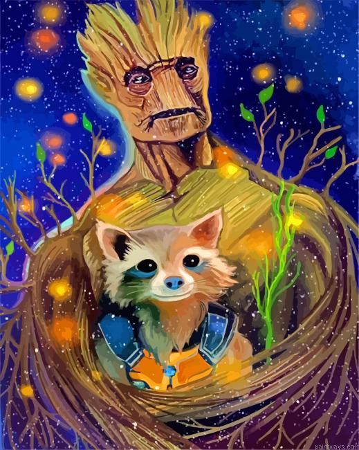 Groot And Rocket Painting By Numberss.png