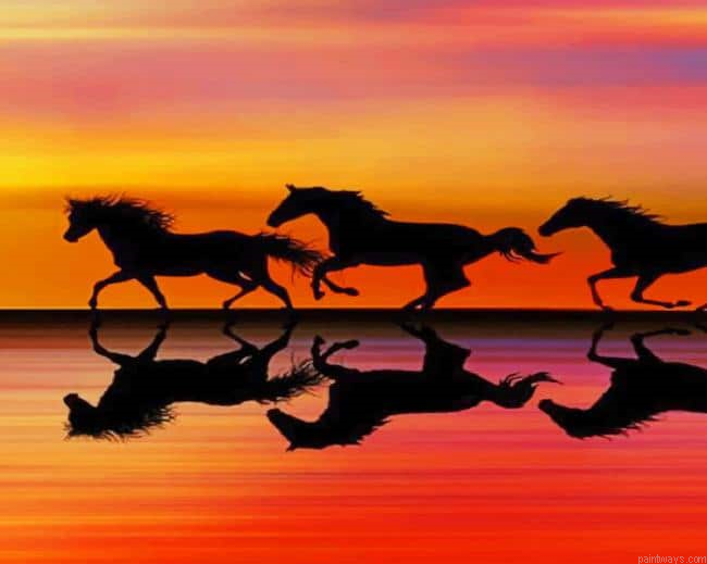 Horses Galloping In The Sunset New Painting By Numberss.png