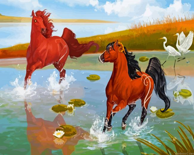 Horses In Pond Painting By Numbers.png