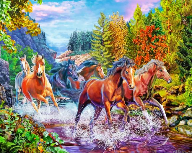 Horses In River Painting By Numbers.png