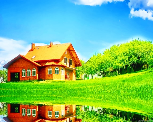 House Reflection Landscapes Painting By Numberss.png