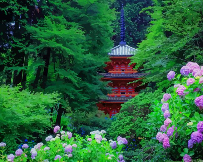 Hydrangea Asian Architecture New Painting By Numberss.png