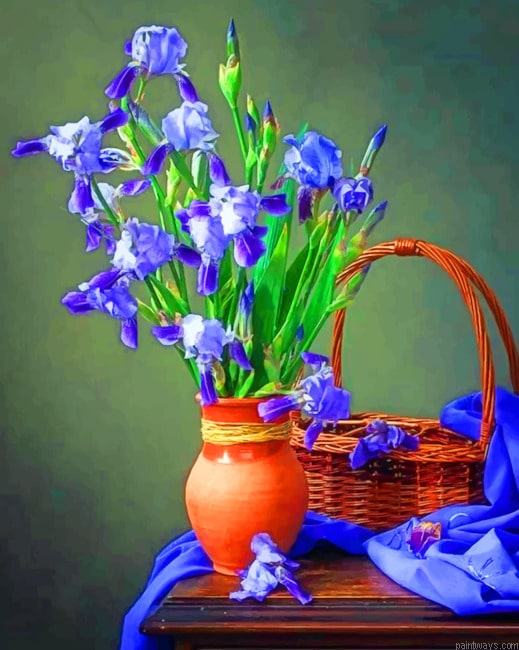 Iris Flowers In Vase Painting By Numberss.png