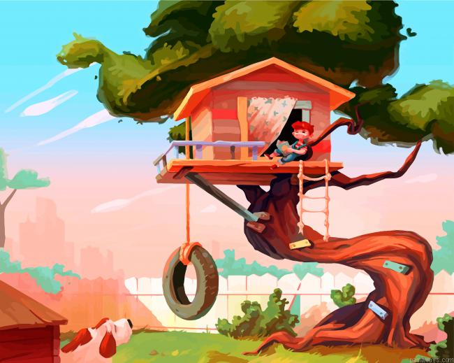 Kid In Tree House Painting By Numbers.png