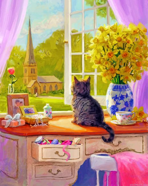 Kitten By Window Painting By Numbers.png