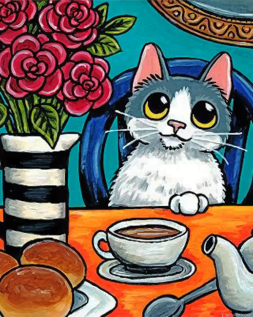 Kitty Having Breakfast Painting By Numbers.png