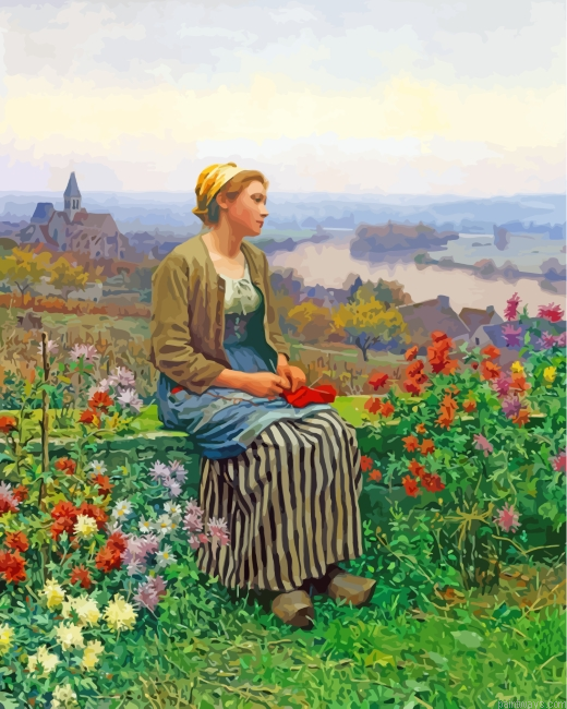 Knitting In Garden Painting By Numberss.png