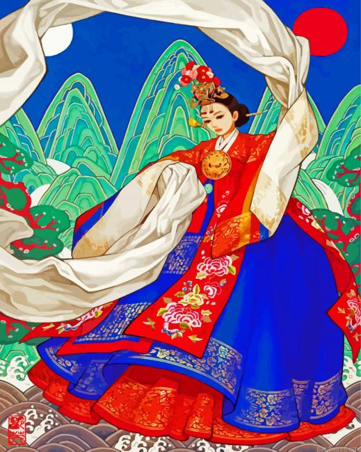 Korean Woman Wearing Hanbok Painting By Numberss.png