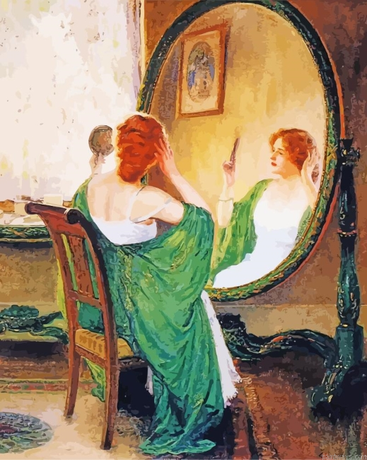 Lady Looking To Mirror Painting By Numberss.png
