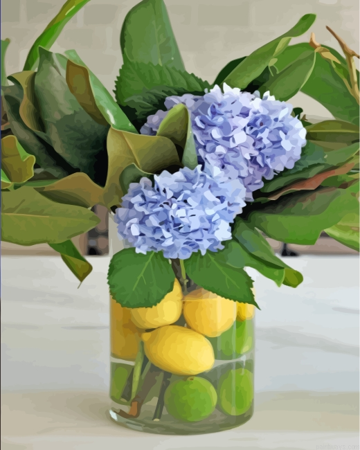 Lemons In Vases With Hydrangea Flowers Painting By Numbers.png