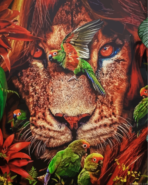 Lion And Parrots Painting By Numbers.png
