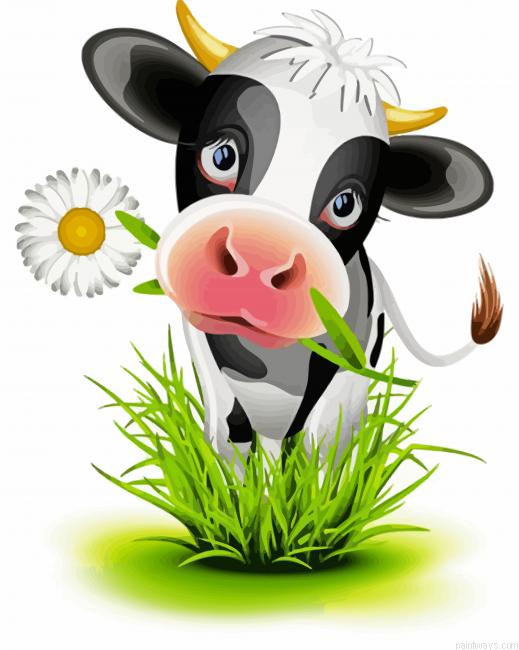 Little Cow With Flower Painting By Numberss.png