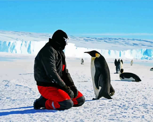 Man And Penguins In Antarctica Painting By Numberss.png