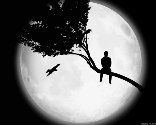 Man Watching Moon Silhouette Landscape Painting By Numberss.png