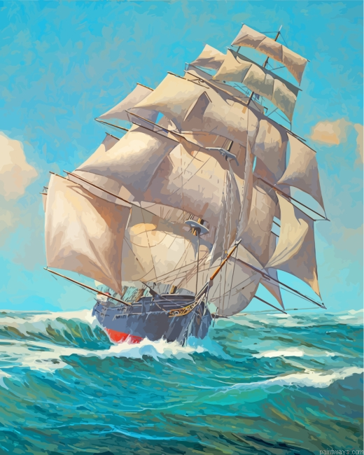 Marine Ship In Sea Painting By Numberss.png