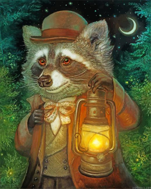 Mr Raccoon And Lantern Painting By Numbers.png