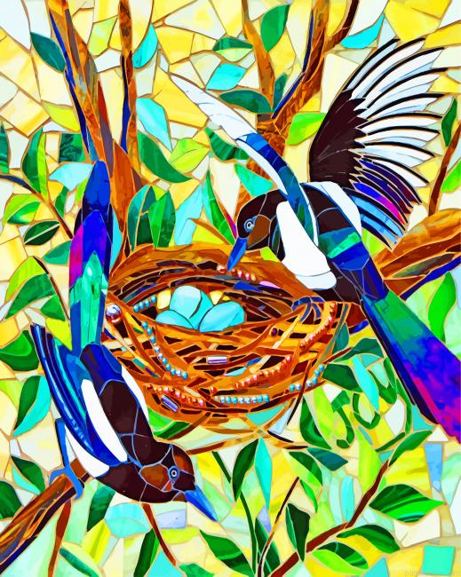 Msaic Magpie Birds Painting By Numbers.png