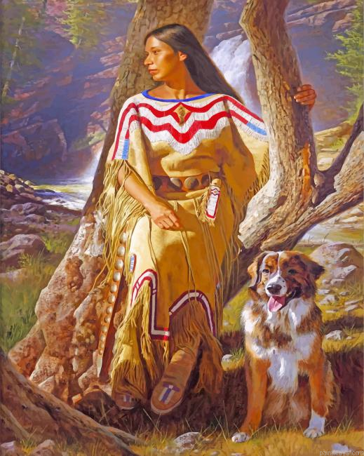Native Woman And Dog Painting By Numbers.png