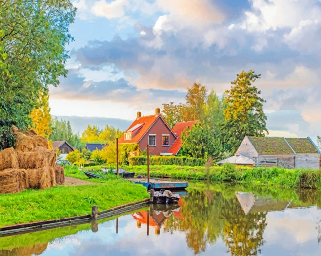 Netherlands Houses Reflection Landscapes Painting By Numberss.png