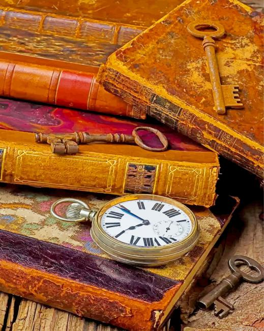 Old Books And Keys Painting By Numbers.png