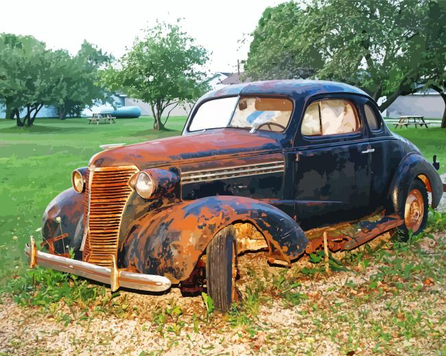 Old Rusted Black Car Painting By Numberss.png