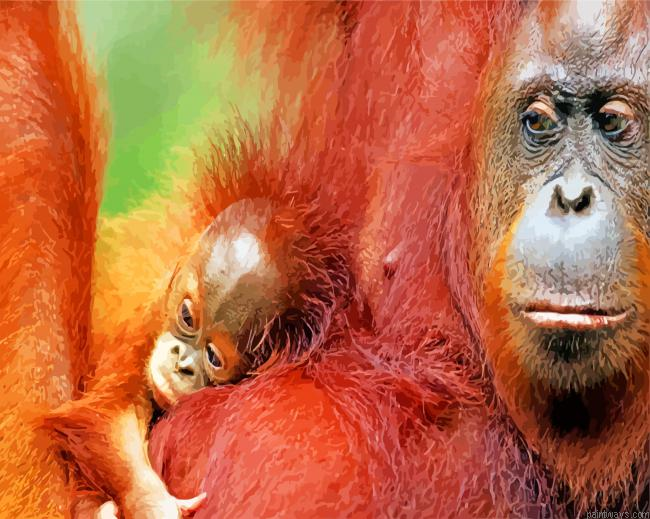 Orangutans Monkeys Painting By Numberss.png