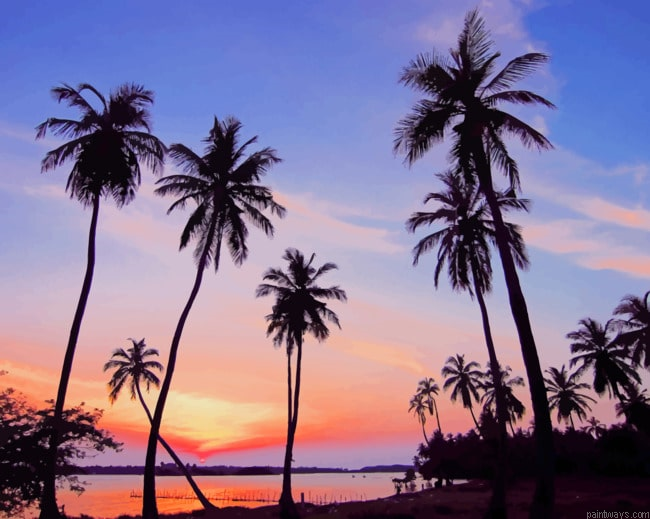 Palm Trees At Sunset Seascapes Painting By Numberss.png