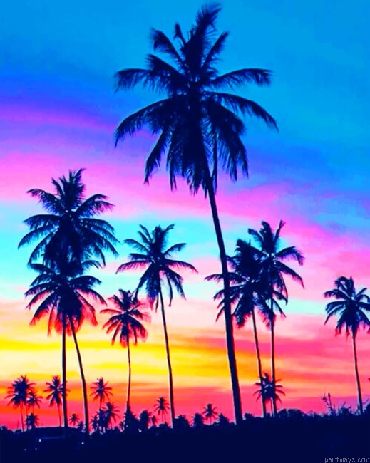 Palm Trees At Sunset Trees Painting By Numberss.png