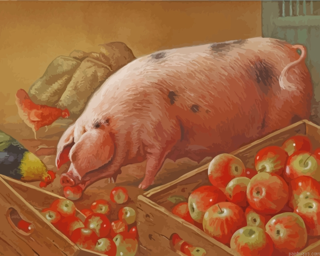 Pig Eating Apples Painting By Numbers.png