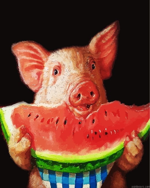 Pig Eating Watermelon Painting By Numbers.png