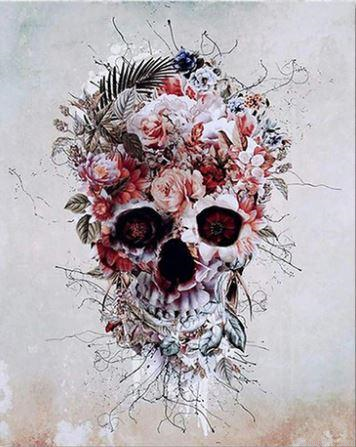 Pink Floral Skull Flowers Painting By Numbers.png
