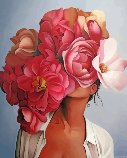 Pink Floral Woman Painting By Numbers.png