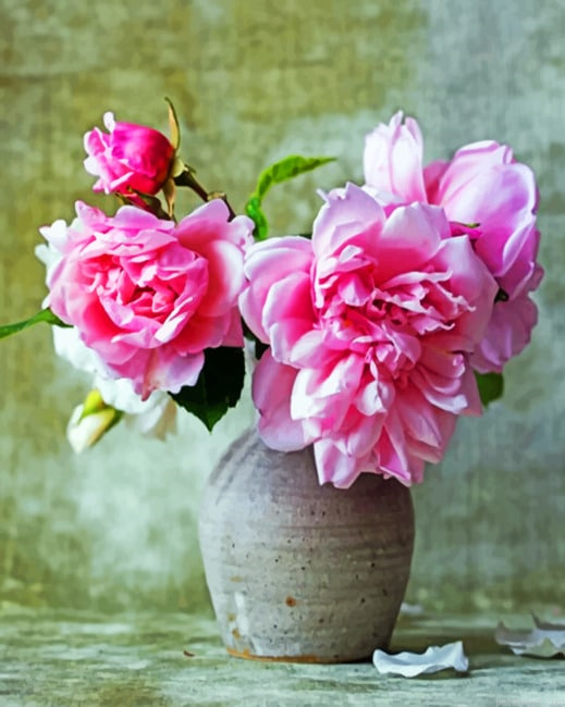 Pink Flowers On Vase Roses Painting By Numberss.png