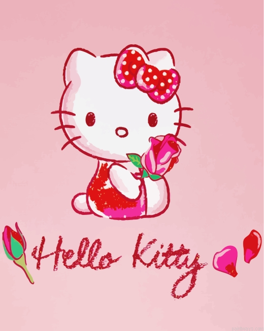 Pink Hello Kitty With Flower Painting By Numberss.png