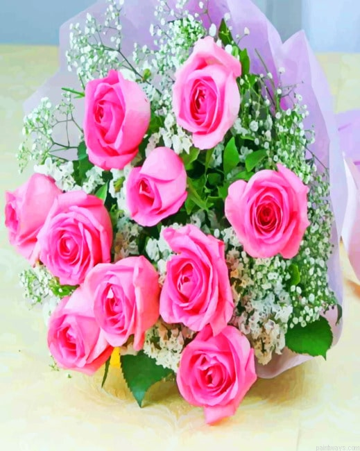 Pink Roses Bouquet Flowers Painting By Numberss.png